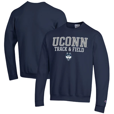 Men's Champion Navy UConn Huskies Track & Field Stack Powerblend Pullover Sweatshirt