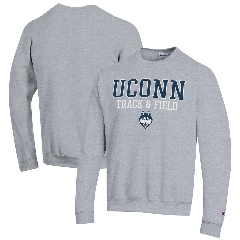 Men's Champion Gray UConn Huskies Track & Field Stack Powerblend Pullover Sweatshirt