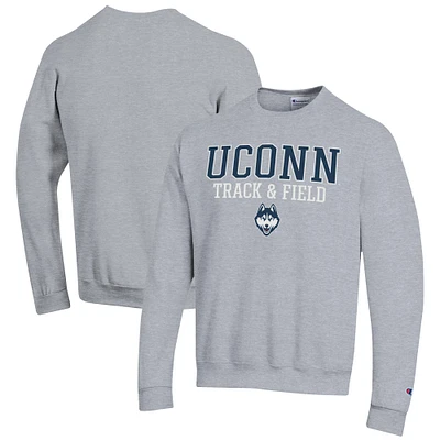 Men's Champion Gray UConn Huskies Track & Field Stack Powerblend Pullover Sweatshirt