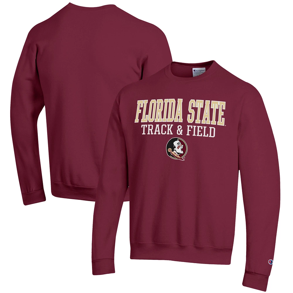 Men's Champion Garnet Florida State Seminoles Track & Field Stack Powerblend Pullover Sweatshirt