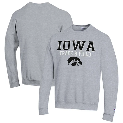 Men's Champion Gray Iowa Hawkeyes Track & Field Stack Powerblend Pullover Sweatshirt