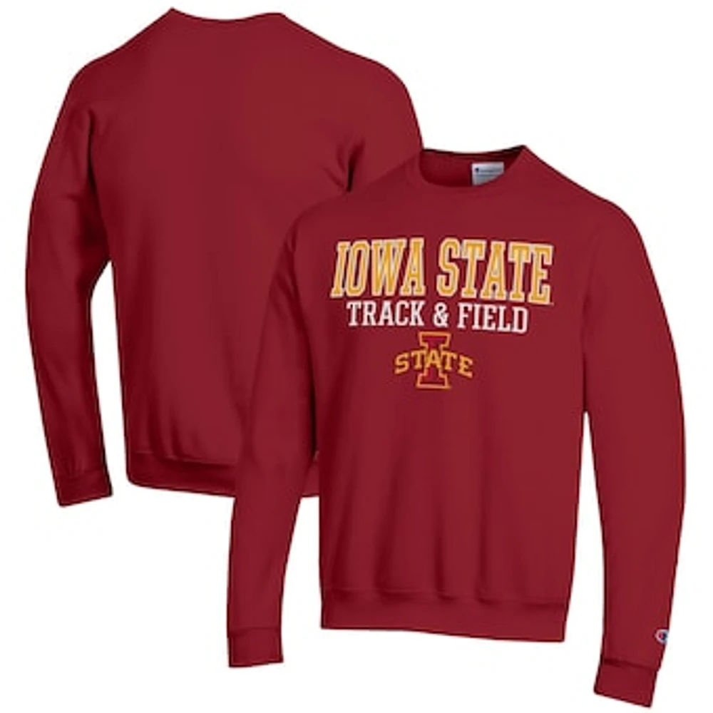 Men's Champion Cardinal Iowa State Cyclones Track & Field Stack Powerblend Pullover Sweatshirt