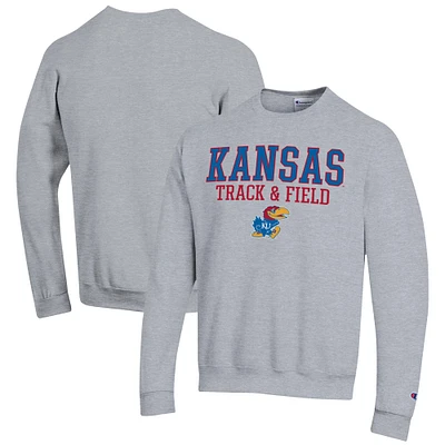 Men's Champion Gray Kansas Jayhawks Track & Field Stack Powerblend Pullover Sweatshirt
