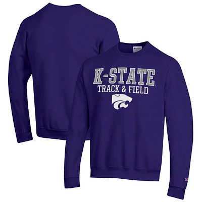 Men's Champion Kansas State Wildcats Track & Field Stack Powerblend Pullover Sweatshirt