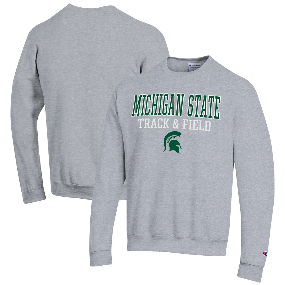 Men's Champion Gray Michigan State Spartans Track & Field Stack Powerblend Pullover Sweatshirt