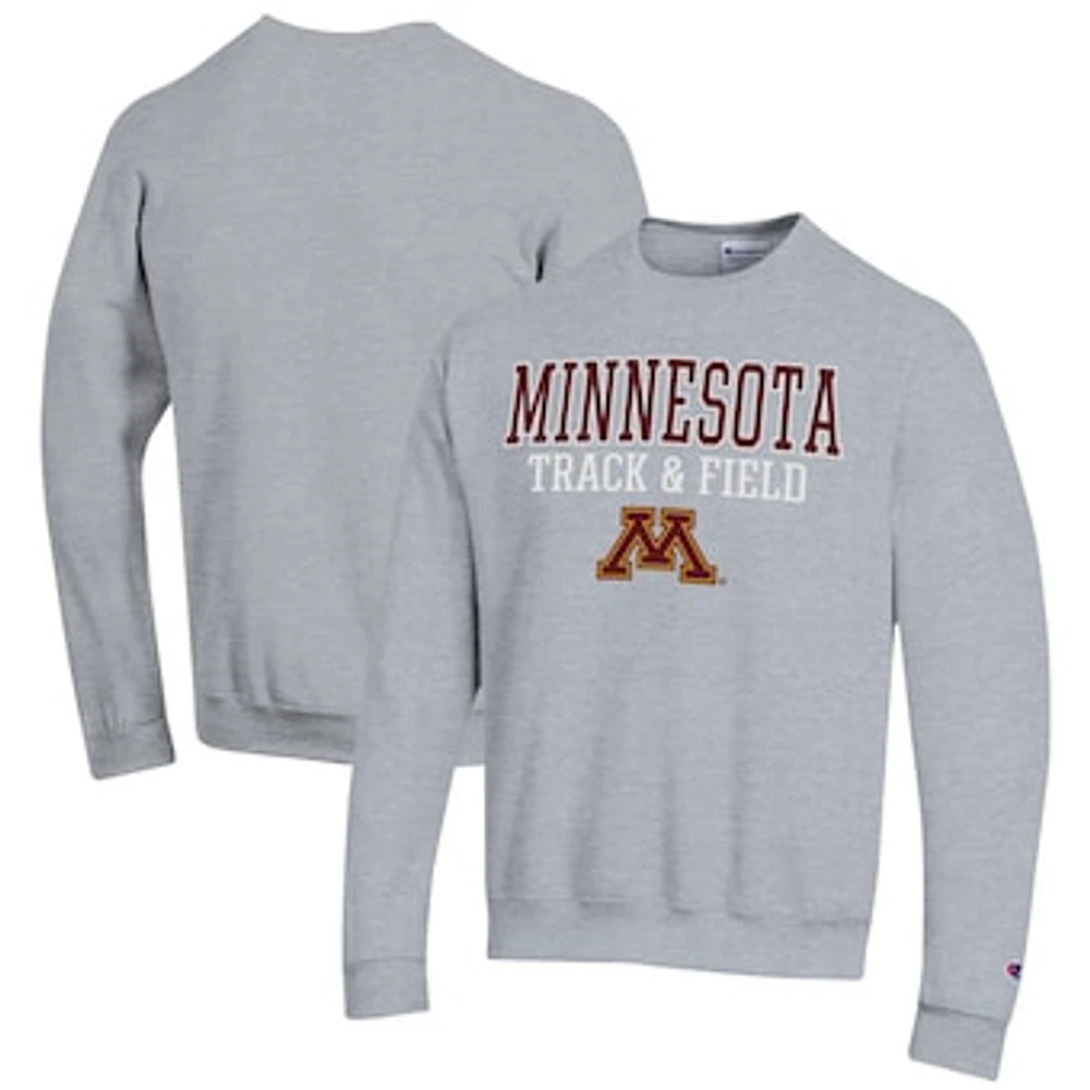 Men's Champion Gray Minnesota Golden Gophers Track & Field Stack Powerblend Pullover Sweatshirt