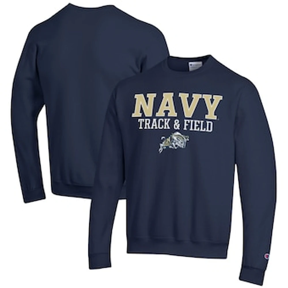Men's Champion Navy Midshipmen Track & Field Stack Powerblend Pullover Sweatshirt