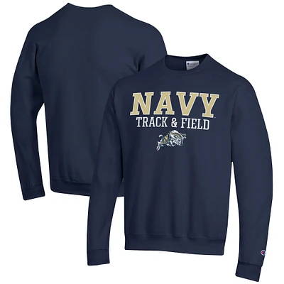Men's Champion Navy Midshipmen Track & Field Stack Powerblend Pullover Sweatshirt