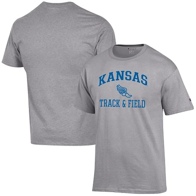 Men's Champion Gray Kansas Jayhawks Track & Field Icon T-Shirt