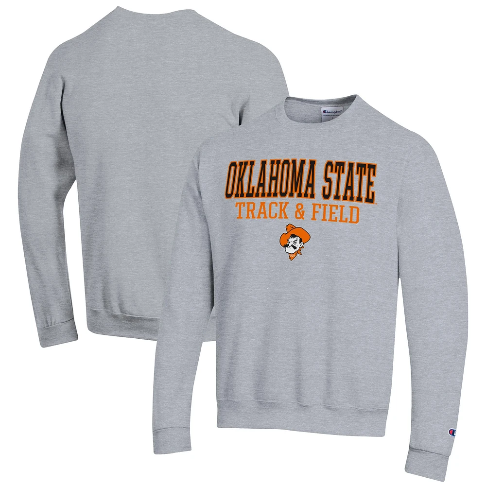 Men's Champion Gray Oklahoma State Cowboys Track & Field Stack Powerblend Pullover Sweatshirt
