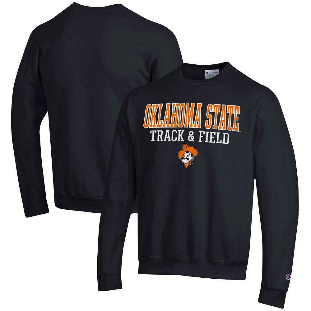 Men's Champion Black Oklahoma State Cowboys Track & Field Stack Powerblend Pullover Sweatshirt