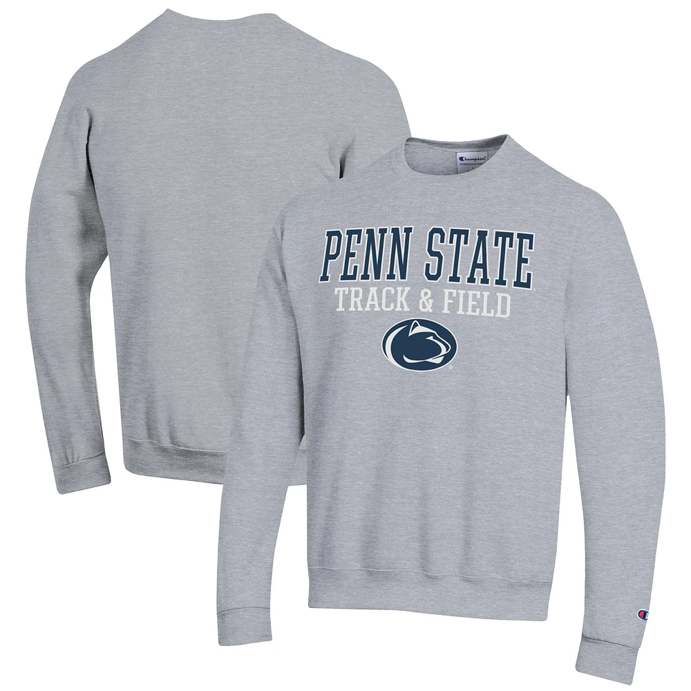 Men's Champion Gray Penn State Nittany Lions Track & Field Stack Powerblend Pullover Sweatshirt