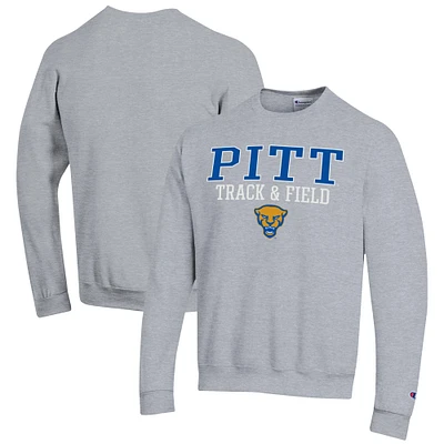 Men's Champion Gray Pitt Panthers Track & Field Stack Powerblend Pullover Sweatshirt
