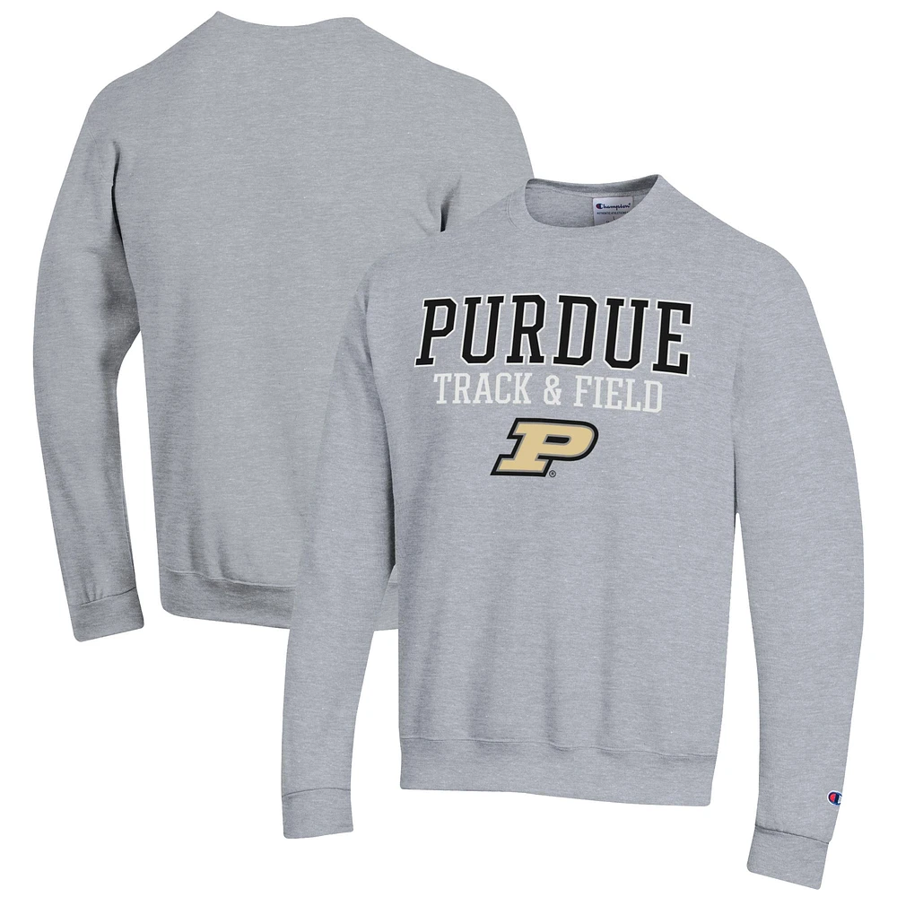 Men's Champion Gray Purdue Boilermakers Track & Field Stack Powerblend Pullover Sweatshirt