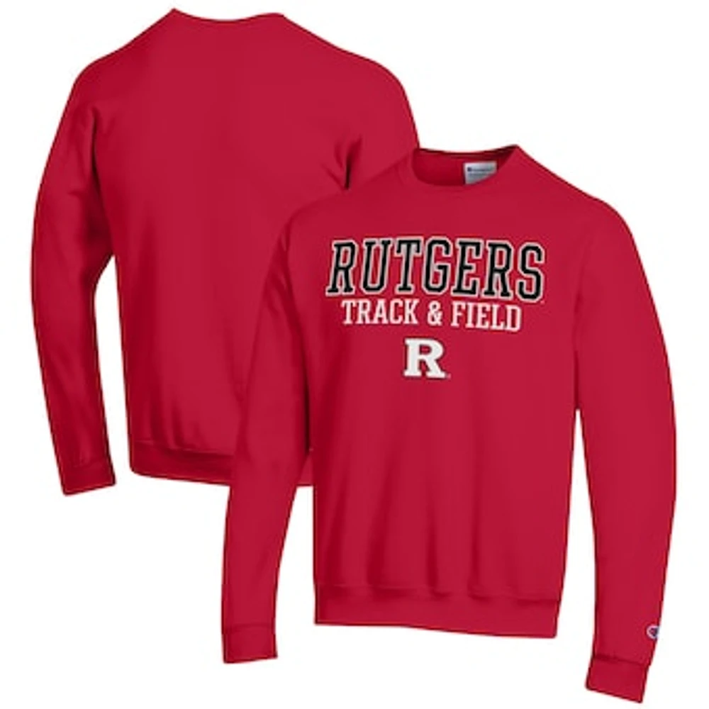Men's Champion Scarlet Rutgers Knights Track & Field Stack Powerblend Pullover Sweatshirt