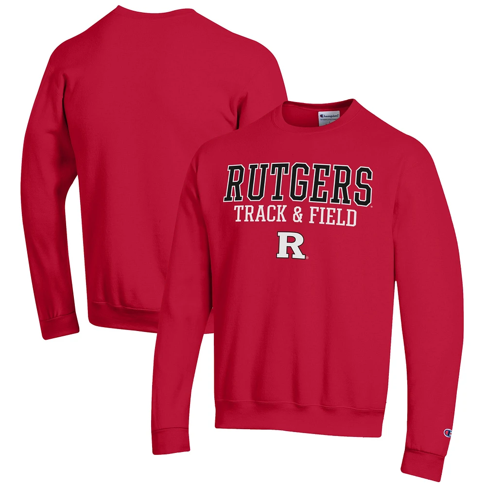 Men's Champion Scarlet Rutgers Knights Track & Field Stack Powerblend Pullover Sweatshirt