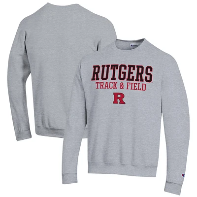 Men's Champion Gray Rutgers Scarlet Knights Track & Field Stack Powerblend Pullover Sweatshirt