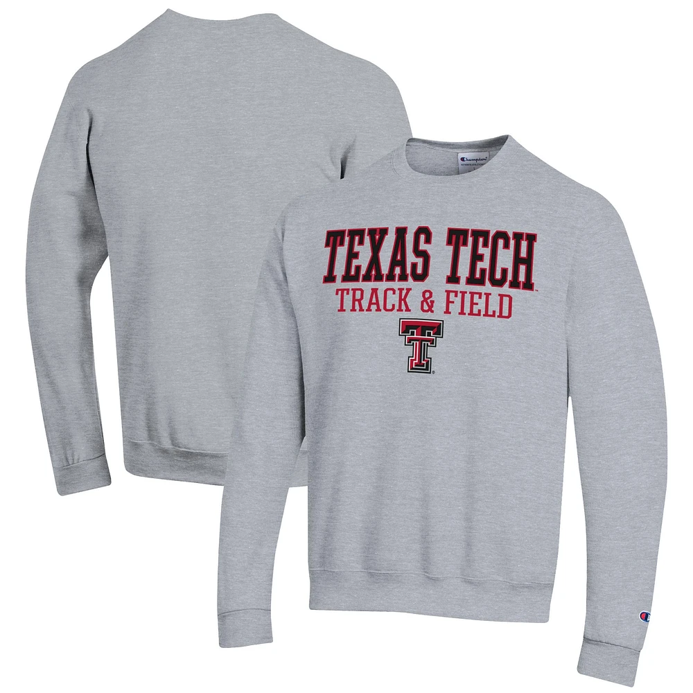 Men's Champion Gray Texas Tech Red Raiders Track & Field Stack Powerblend Pullover Sweatshirt