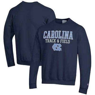 Men's Champion Navy North Carolina Tar Heels Track & Field Stack Powerblend Pullover Sweatshirt