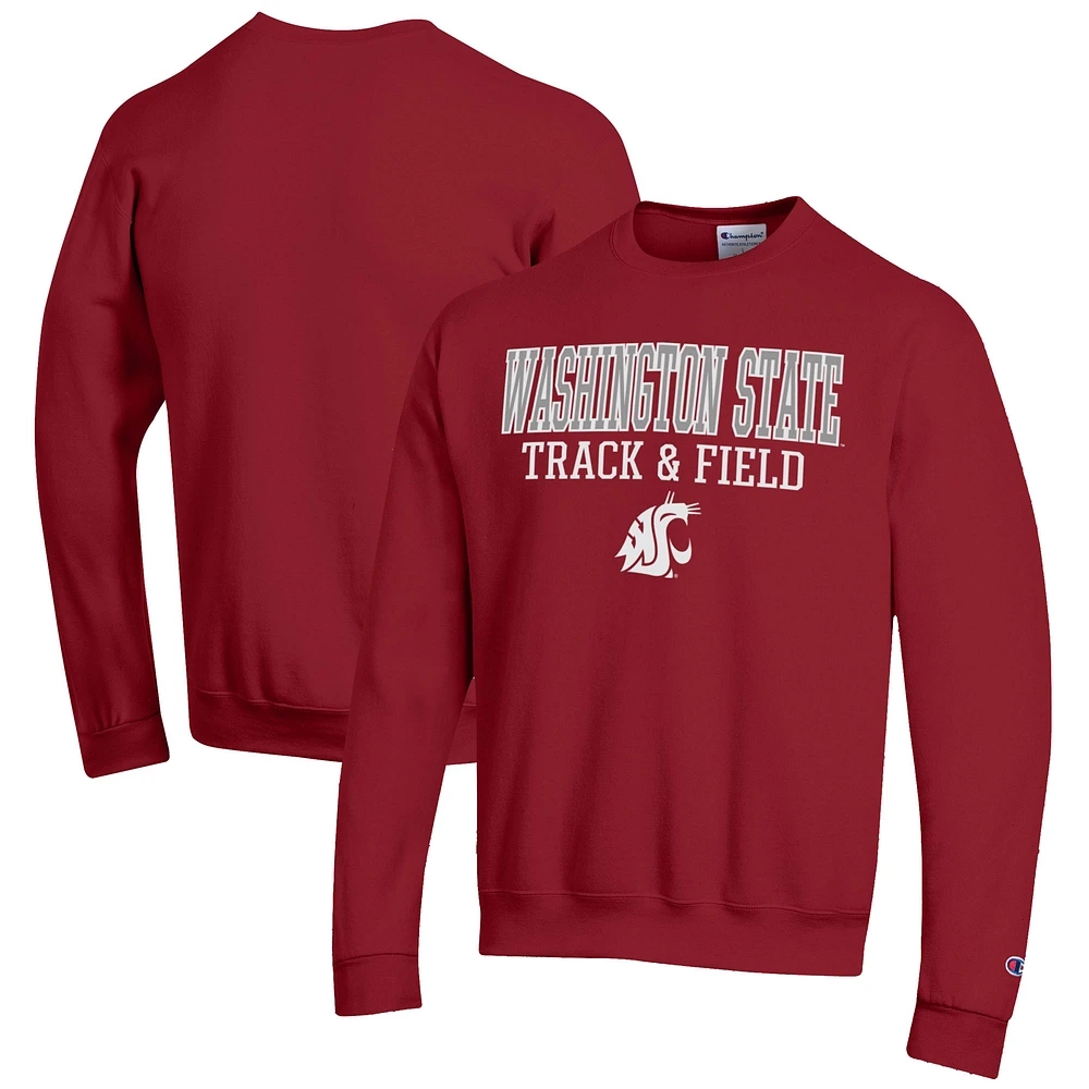 Men's Champion Crimson Washington State Cougars Track & Field Stack Powerblend Pullover Sweatshirt