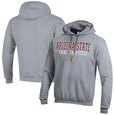 Men's Champion Gray Arizona State Sun Devils Track & Field Stack Powerblend Pullover Hoodie