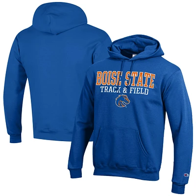 Men's Champion Royal Boise State Broncos Track & Field Stack Powerblend Pullover Hoodie