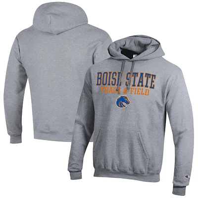 Men's Champion Gray Boise State Broncos Track & Field Stack Powerblend Pullover Hoodie