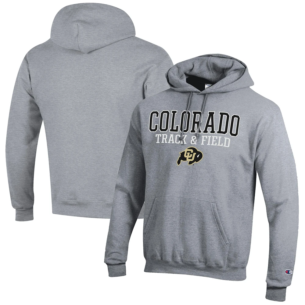 Men's Champion Gray Colorado Buffaloes Track & Field Stack Powerblend Pullover Hoodie