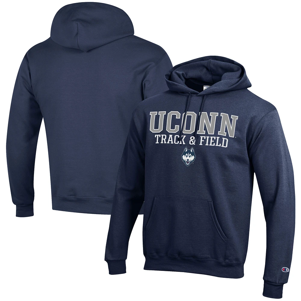 Men's Champion Navy UConn Huskies Track & Field Stack Powerblend Pullover Hoodie