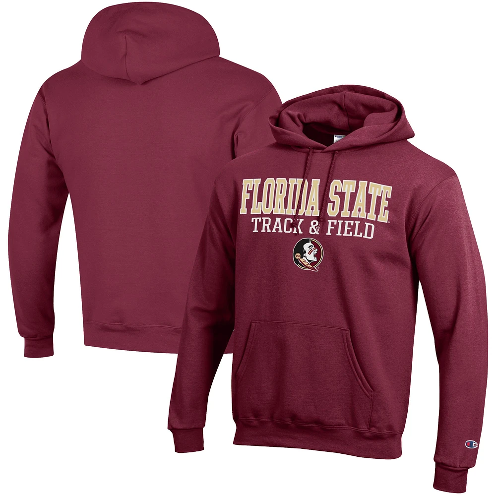 Men's Champion Garnet Florida State Seminoles Track & Field Stack Powerblend Pullover Hoodie