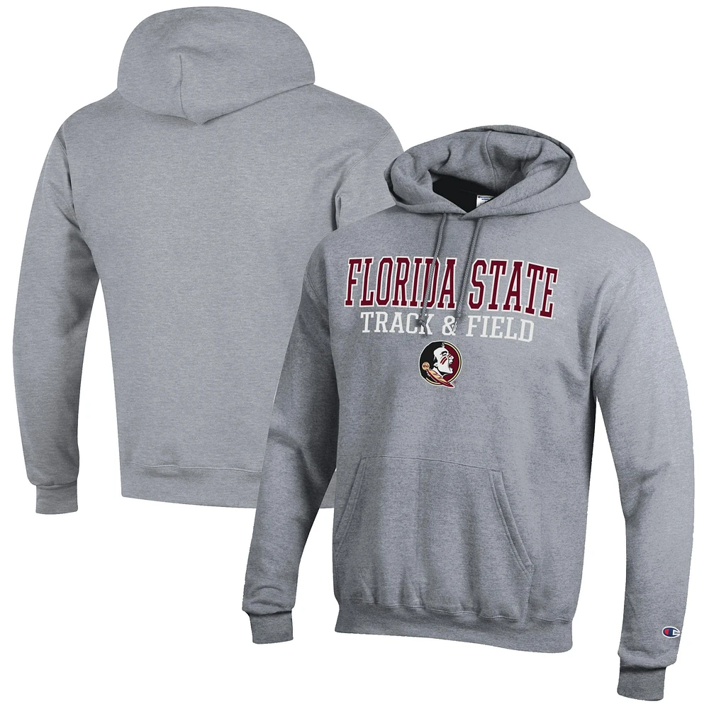 Men's Champion Gray Florida State Seminoles Track & Field Stack Powerblend Pullover Hoodie