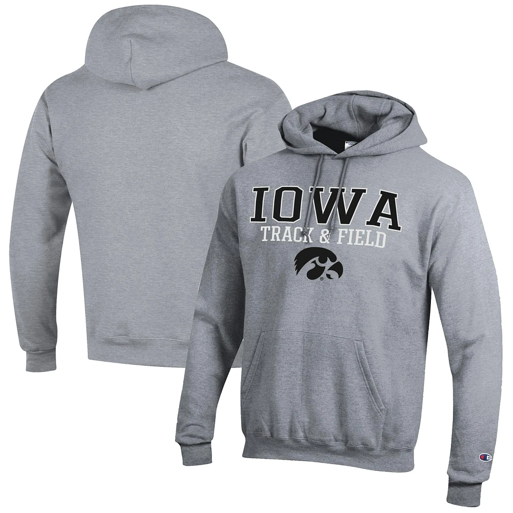 Men's Champion Gray Iowa Hawkeyes Track & Field Stack Powerblend Pullover Hoodie