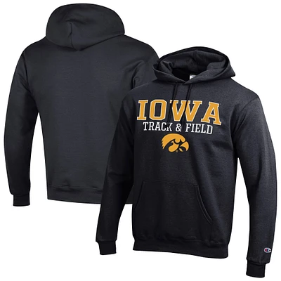 Men's Champion Black Iowa Hawkeyes Track & Field Stack Powerblend Pullover Hoodie