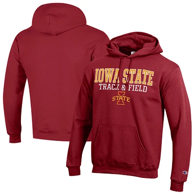 Men's Champion Cardinal Iowa State Cyclones Track & Field Stack Powerblend Pullover Hoodie