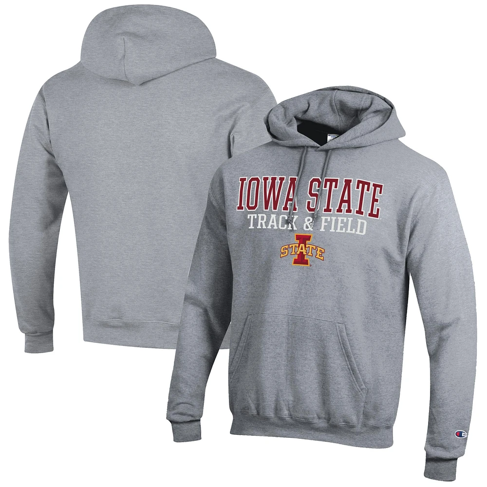 Men's Champion Gray Iowa State Cyclones Track & Field Stack Powerblend Pullover Hoodie