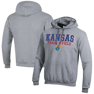 Men's Champion Gray Kansas Jayhawks Track & Field Stack Powerblend Pullover Hoodie