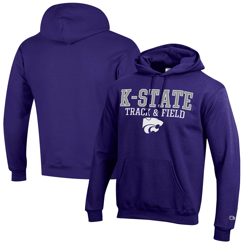 Men's Champion Kansas State Wildcats Track & Field Stack Powerblend Pullover Hoodie