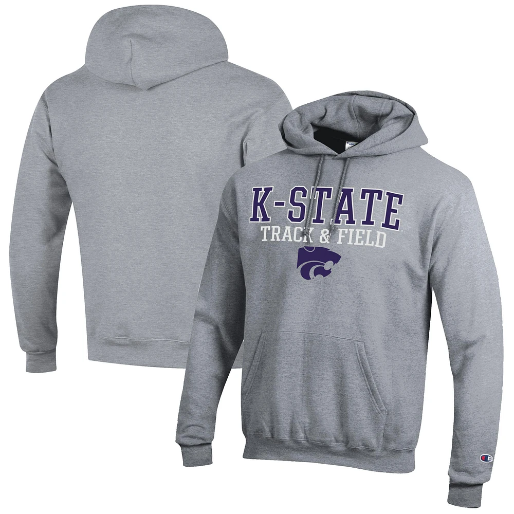 Men's Champion Gray Kansas State Wildcats Track & Field Stack Powerblend Pullover Hoodie