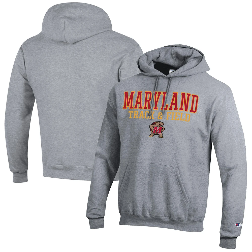 Men's Champion Gray Maryland Terrapins Track & Field Stack Powerblend Pullover Hoodie