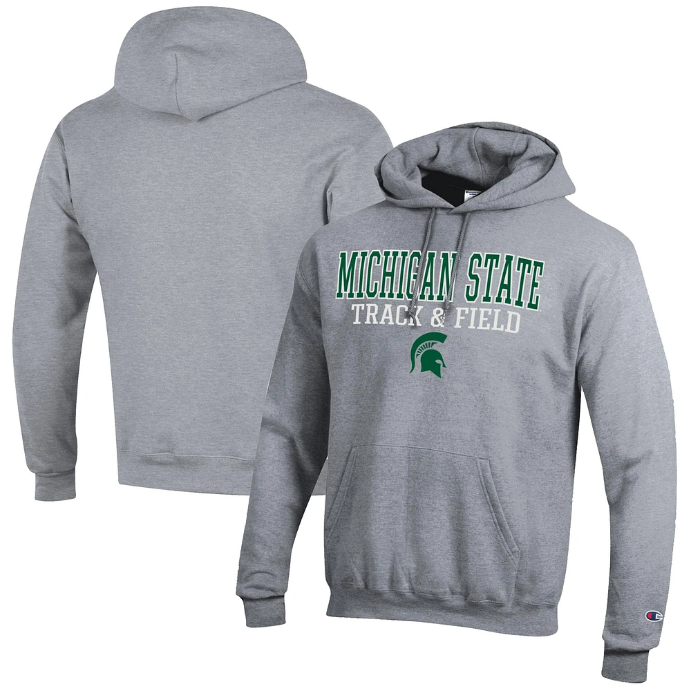 Men's Champion Gray Michigan State Spartans Track & Field Stack Powerblend Pullover Hoodie