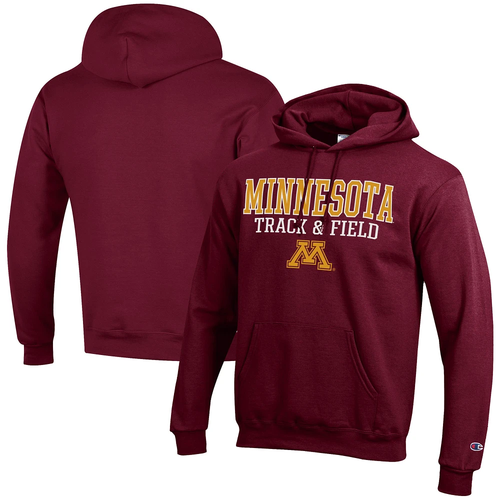 Men's Champion Maroon Minnesota Golden Gophers Track & Field Stack Powerblend Pullover Hoodie