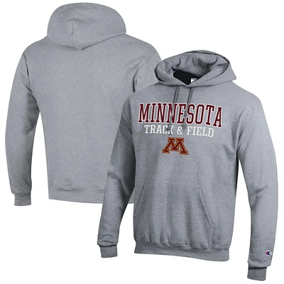 Men's Champion Gray Minnesota Golden Gophers Track & Field Stack Powerblend Pullover Hoodie