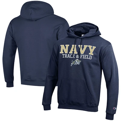 Men's Champion Navy Midshipmen Track & Field Stack Powerblend Pullover Hoodie