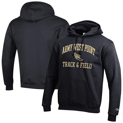 Men's Champion Black Army Knights Track & Field Icon Powerblend Pullover Hoodie