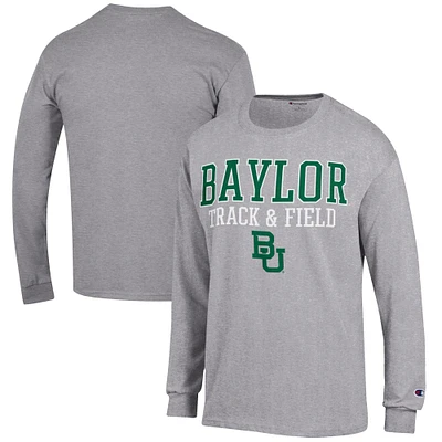 Men's Champion Gray Baylor Bears Track & Field Stack Long Sleeve T-Shirt