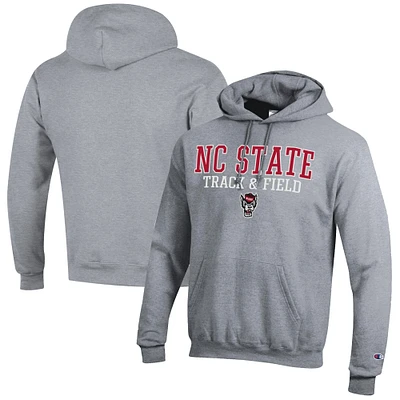 Men's Champion Gray NC State Wolfpack Track & Field Stack Powerblend Pullover Hoodie