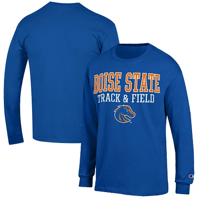 Men's Champion Royal Boise State Broncos Track & Field Stack Long Sleeve T-Shirt