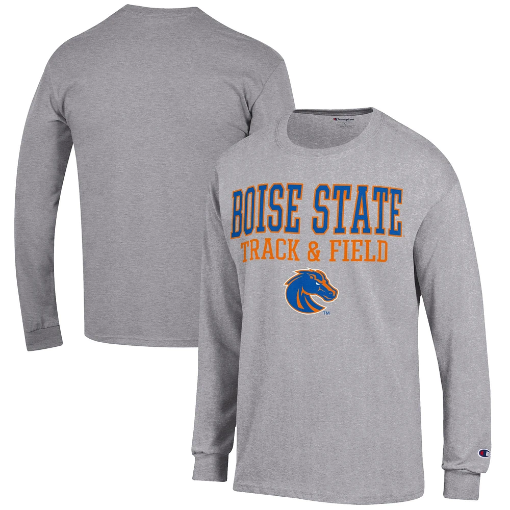 Men's Champion Gray Boise State Broncos Track & Field Stack Long Sleeve T-Shirt