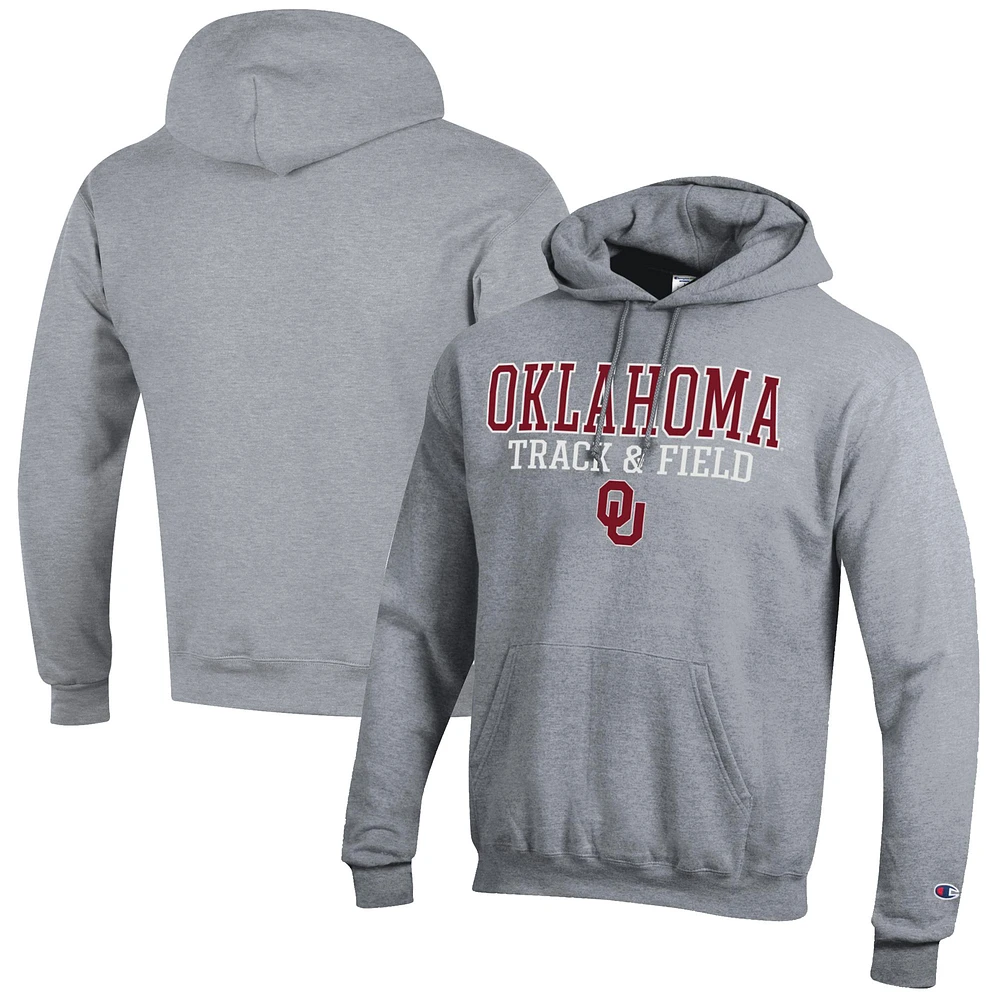 Men's Champion Gray Oklahoma Sooners Track & Field Stack Powerblend Pullover Hoodie
