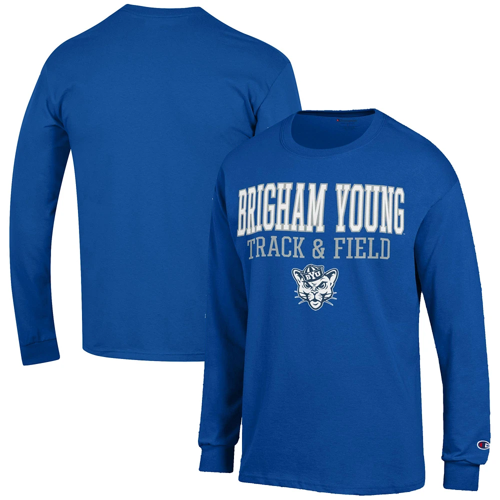 Men's Champion Royal BYU Cougars Track & Field Stack Long Sleeve T-Shirt
